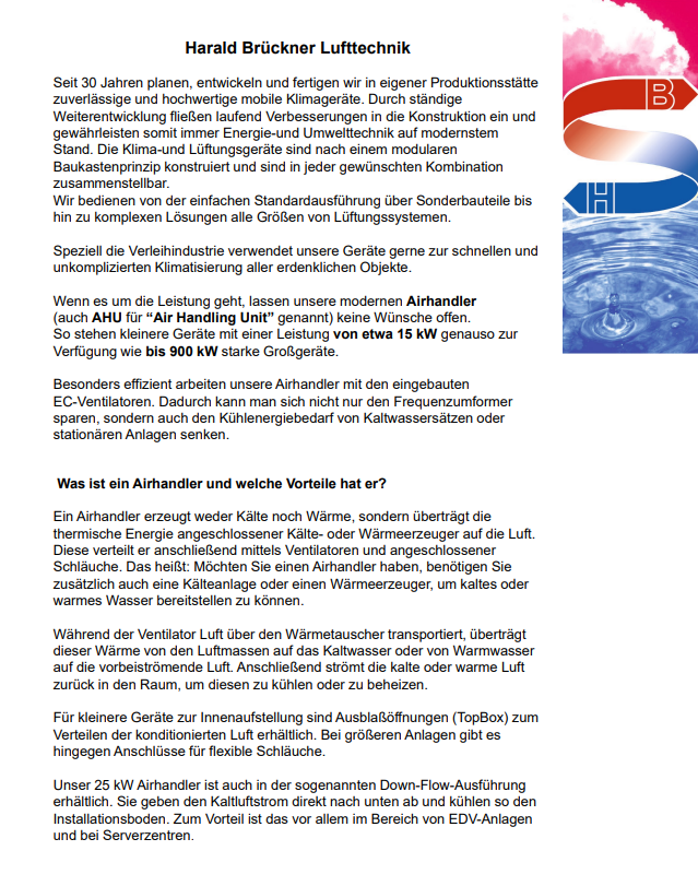 Bröschure Harald Brückner Lufttechnik